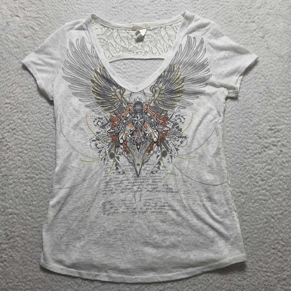 Buckle Angels & Daimonds‎ pieced V-neck top size medium Embroidered Dimonds Y2K